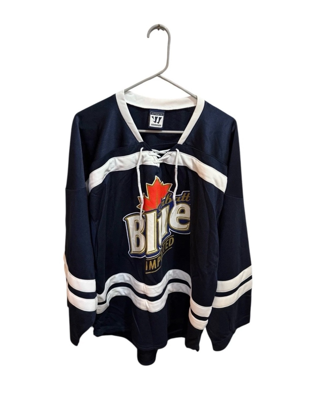 LABATT BLUE BEER Mens Size XL Hockey Jersey White Lace Front WARRIOR x Canada